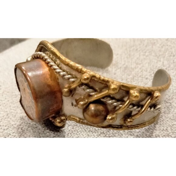 Ammonite Fossil Brass Silver Cuff Bracelet Boho Chic Jewelry Adjustable Unique - Picture 2 of 10